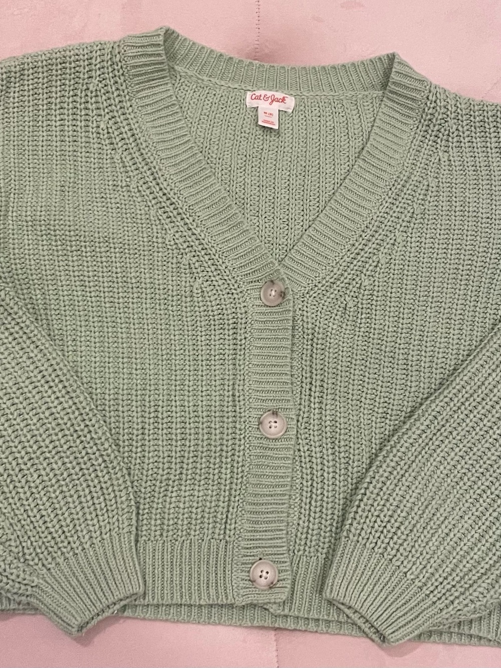 Cat & Jack Light Sage Green V-Neck Button Knit Cardigan